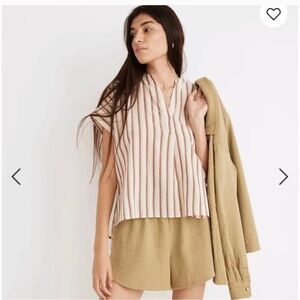 NEW Madewell Crinkle Cotton Lakeline Popover Shirt in Stripe
